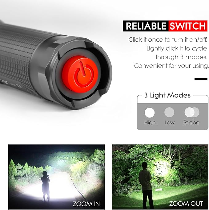 WdtPro High-Powered LED Flashlight S3000, Super Bright Flashlights - High Lumen, IP67 Water Resistant, 3 Modes and Zoomable for Camping, Emergency, Hiking, Gift