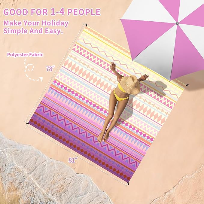 BYDOLL Beach Blanket Waterproof Sandproof 78''×81'' Suits1-4 Adults Compact Lightweight Oversized Sand-Free Blanket Large Picnic Mat for Beach Travel Camping Hiking