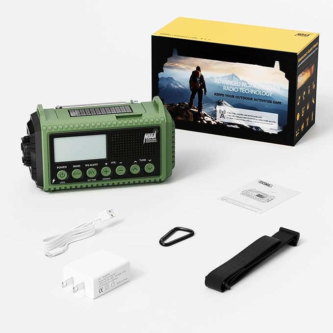 Emergency Radio 12000mAh Auto NOAA Weather Alert -Portable Solar Hand Crank Battery Operated AM/FM Shortwave Radio with Type-c Charger,Flashlight, SOS for Home Outdoor Hurricane Survival