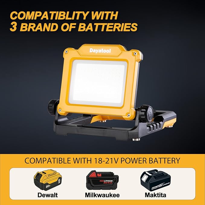 4000Lumens Cordless Magnetic LED Work Flood Light, Compatible for Dewalt Makita 20V Milwaukee 18V m18 Rechargeable Lithium Tool Battery, Portable LED Work Light for Under Hood, Yellow