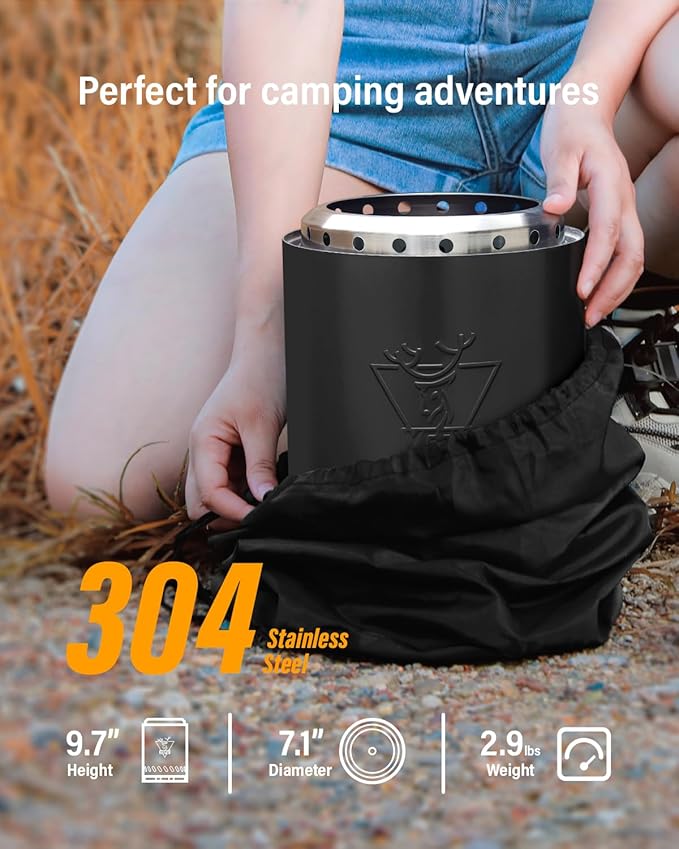 YEFU Tabletop Fire Pit 9.7 x 7.1 in, Flame Intensity Control Camping Stove for Outdoor & Patio, Fueled by Pellets or Wood, Safe Burning Table Top Firepit, with Travel Bag & 2 Mini Sticks, Black