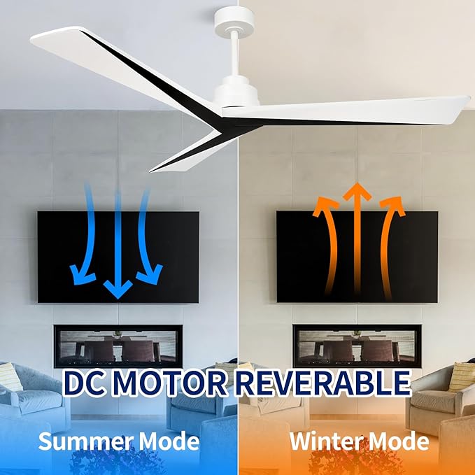 60" Ceiling Fan no Light with Remote,Modern Wood Ceiling Fans for Patios Bedroom Farmhouse,3 Blade Outdoor Ceiling Fan whitout Light with 6 Speeds and Timer,Black White Walnut+White