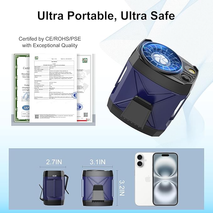 Portable Fan for Under Shirt, Waist Fan Clip On Belt, 4-in-1 Rechargeable Fans with LED Light, Phone Stand, Fast Charging 4-Speed Hip Personal Fans for Fishing, Outdoor, Makeup, Kitchen