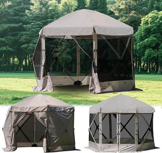 Pop Up Screen Tent, 10'x10' Windproof & UV Protection Sun Shelter, Portable Instant Setup, 6-Sided Screen Tent for Picnic, Camping, Backyard, Outdoor (Grey)