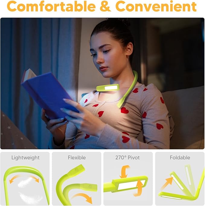 Neck Book Light for Reading at Night, Back to School Supplies Dorm Bed Lamp for College Students Teen Boys Girls Stocking Stuffers Christmas Birthday Gifts for Book Lovers Reading Accessories