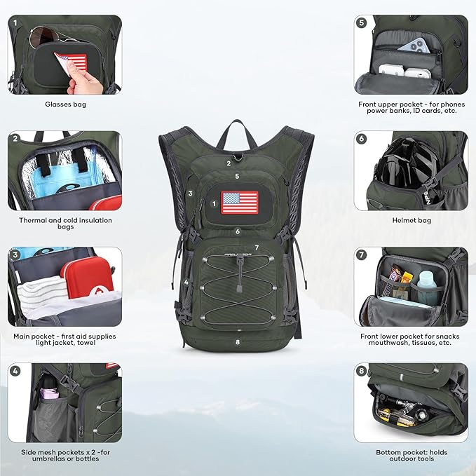 Maelstrom Hydration Hiking Backpack with 2L/3L Water Bladder, High Flow Bite Valve Camping Daypack Lightweight