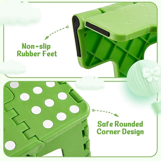 ACSTEP 9 Inch Folding Step Stool 300 LB Capacity Plastic Foldable Step Stools for Kids and Adults, Folding Stool Suitable for Kitchen, Stepping Stool with Handle Green Small Step Stool 1PC