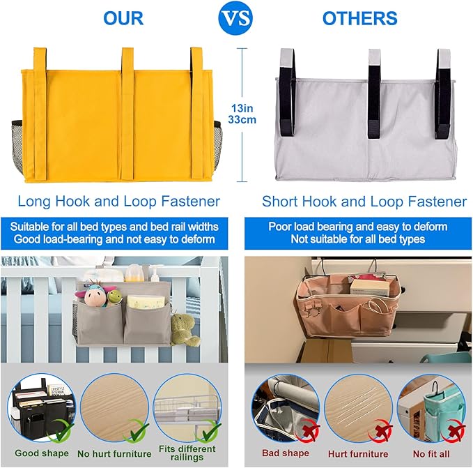 Surblue Caddy Hanging Organizer Bedside Storage Bag for Bunk and Hospital Beds, Yellow, L