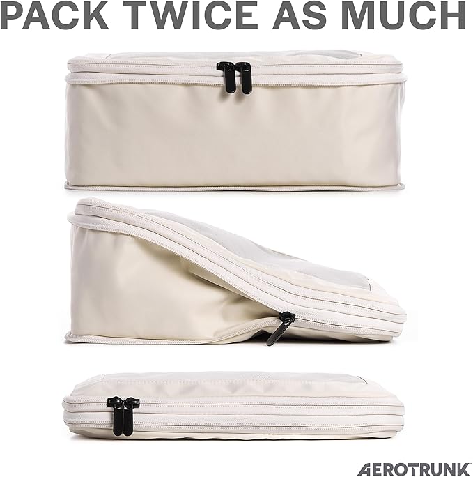 Compression Packing Cubes for Travel - Luggage Organizer Bags - Double Zipper Packing Cubes for Suitcases (2-Pack, Beige)
