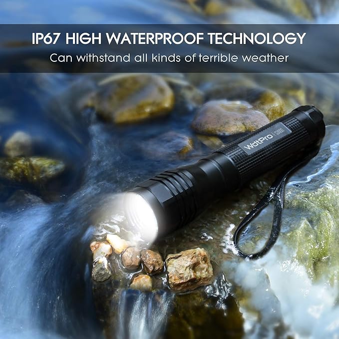 WdtPro High-Powered LED Flashlight S3000, Super Bright Flashlights - High Lumen, IP67 Water Resistant, 3 Modes and Zoomable for Camping, Emergency, Hiking, Gift