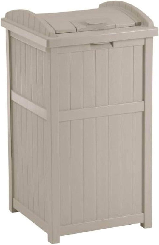 Suncast 4 Pack 15.75" x 16" x 31.6" Trash Hideaway 33 Gallon Resin Outdoor Commercial Garbage Container with Lid for Backyard, Deck, or Patio in Taupe