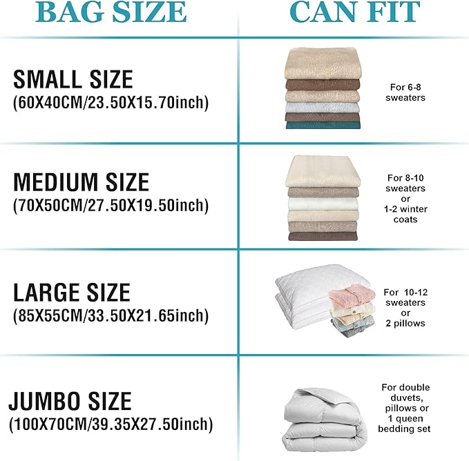 Vacuum Storage Bags, 10 Jumbo Space Saver Bags with Pump, Space Bags, Vacuum Sealer Bags for Clothes, Comforters, Blankets, Bedding