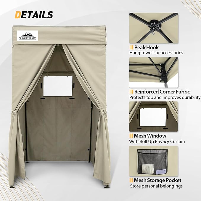 EAGLE PEAK Flex Compact 4x4 Pop-up Canopy Changing Room, Portable Privacy Dressing Room for Indoor Fashion Photoshoots, Camping, or Pool, Cream