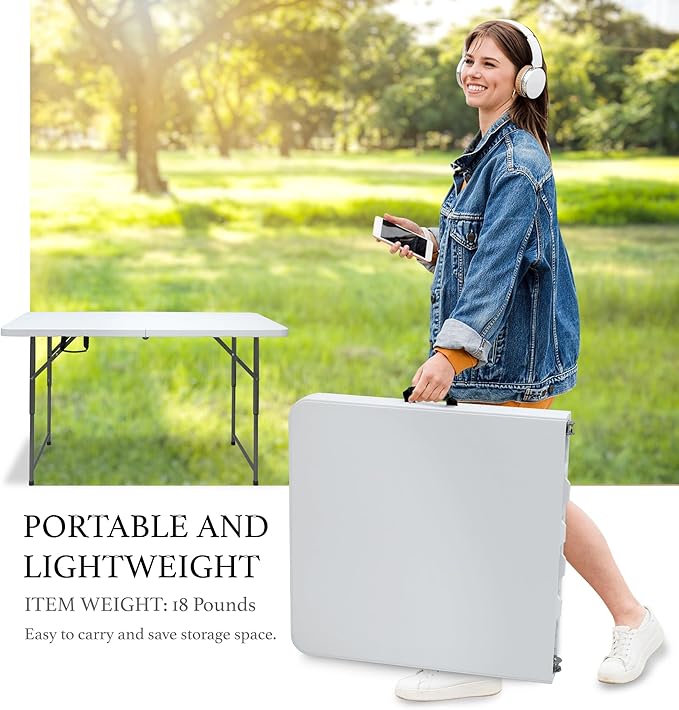 4ft Folding Table,Sturdy Outdoor Folding Table,Perfect for Camping Picnics Parties Durable Foldable Table with Easy Setup Ideal Portable Folding Tables for Indoor & Outdoor Use