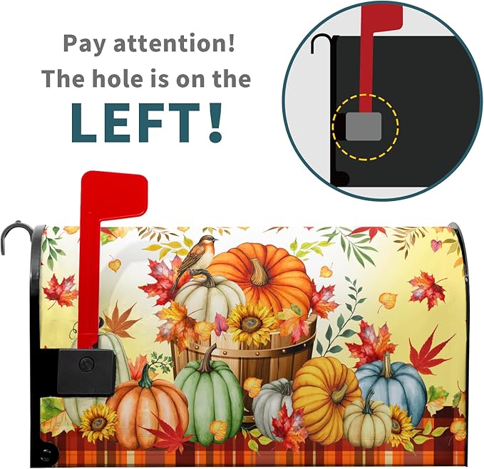 Fall Pumpkins Mailbox Cover Magnetic Large Size 25.5x21inch Autumn Maple Leaves Floral Mailbox Wrap Thanksgiving Watercolor Pumpkin Harvest Post Letter Box Covers for Home Garden Yard Outdoor Decor