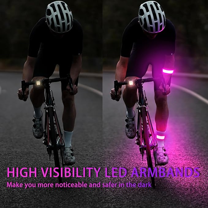 2 Pack LED Armband - Rechargeable Running Lights with Reflective Gear, High Visibility LED Wristband Lights