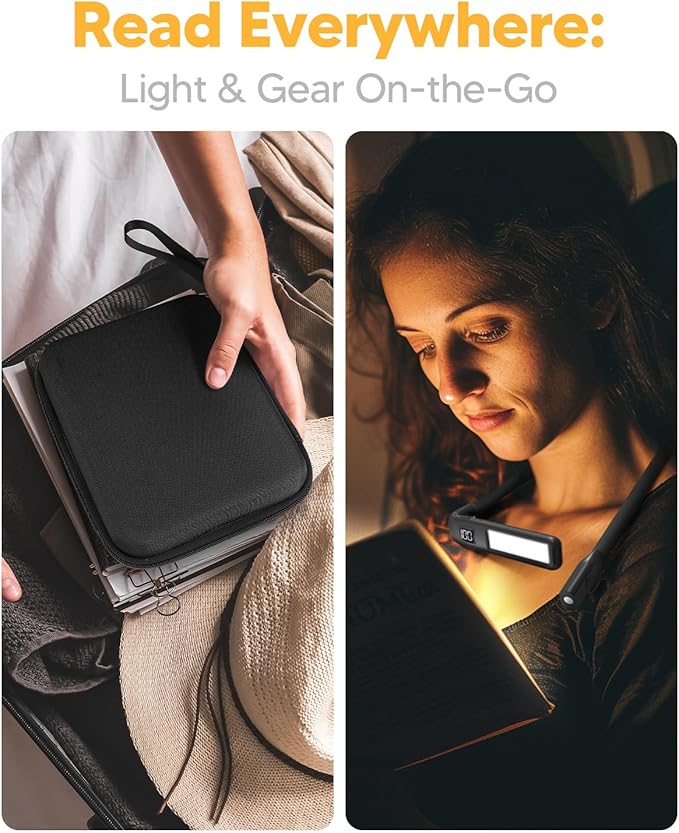 Book Light with EVA Case: Eye Caring 3 Color Dimmable Neck Reading Light, Bendable Neck Lamp with Power Display/Timer, Rechargeable Reading Lamp Knitting Crochet Accessories Sewing Craft Light