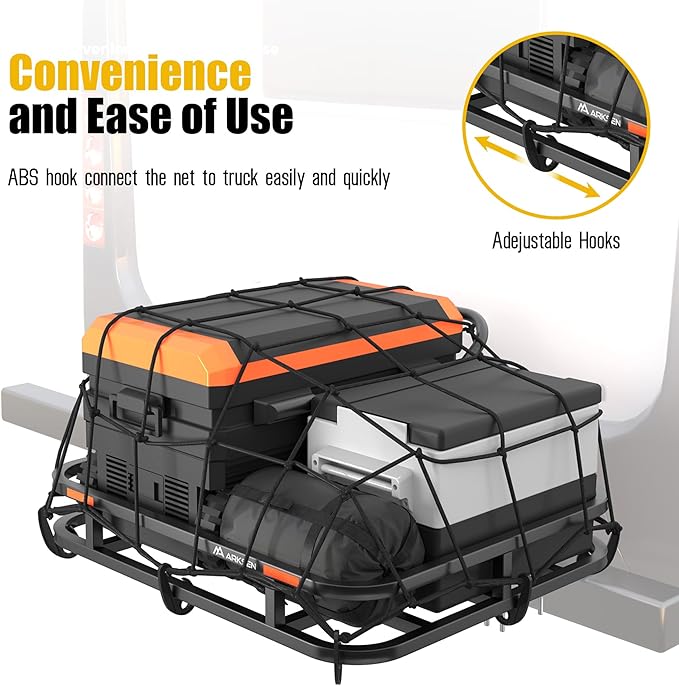 ARKSEN 31.5" x 26" Tangle-Free Nylon Cargo Net(4.7" x 4.7" Mesh), Universal Bungee Net for Pickup, Trucks, SUV, Roof Racks, and Travel Luggage Racks