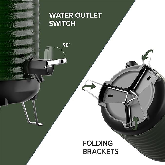 IDEUS Insulated Beverage Dispenser 5.2L, All-in-one for Camping Vacuum Double-Wall Stainless Steel Water Cooler Coffee Carafe Jug Leakproof Drink Container with Handle, Spigot & Stand (Green)