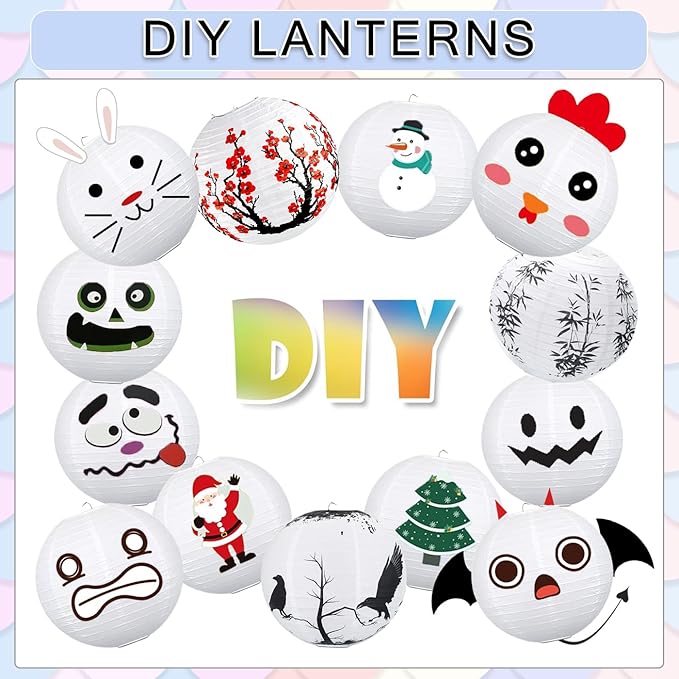 12Pcs Round Paper Lanterns Assorted Sizes (6" 8" 10" 12") for Home Decor, Restaurant, Church, Wedding, Birthday Party Decorations, Hanging Chinese Japanese Paper Lantern Lamps (White)