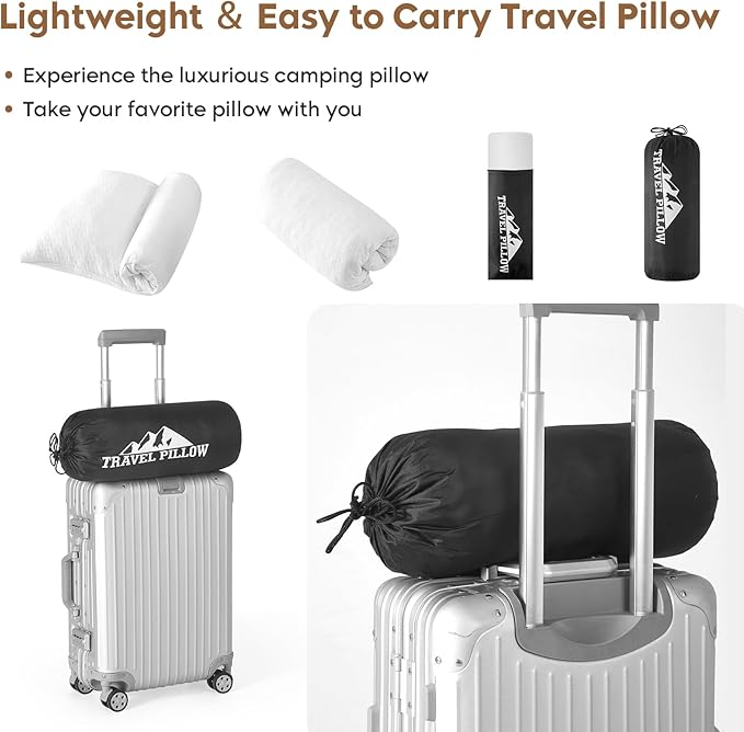 Small Shredded Memory Foam Pillow, Camping Pillow Travel Pillow - Compressible Medium Firm, Breathable Cover, Ideal Backpacking Hiking, Airplane and Car (Off-White, S)