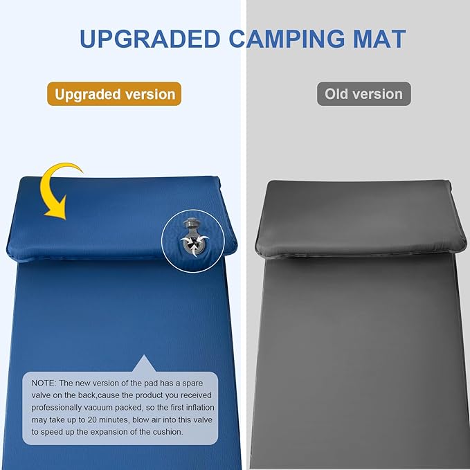 NYZ Self Inflating Sleeping Pad for Camping 3.1" Ultra-Thick Memory Foam Camping Mattress 20s Quick Inflation Camp Mat with Pillow Waterproof 4-Season for Camping Travel Tent Car