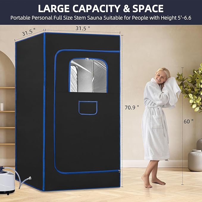 Portable Steam Sauna, Full Size Portable Sauna for Home, Sauna Tent Sauna Box with 3.0L Steamer, Remote Control, Folding Chair, 9 Levels