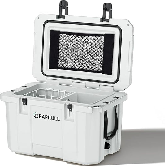 Hard Cooler, Insulated Ice Chest Box Holds Ice for More Days, Portable Cooler with Handle, Cup Holders, Double Latches for Camping Drink, Beach, Picnic, Fishing, Boat, Barbecue