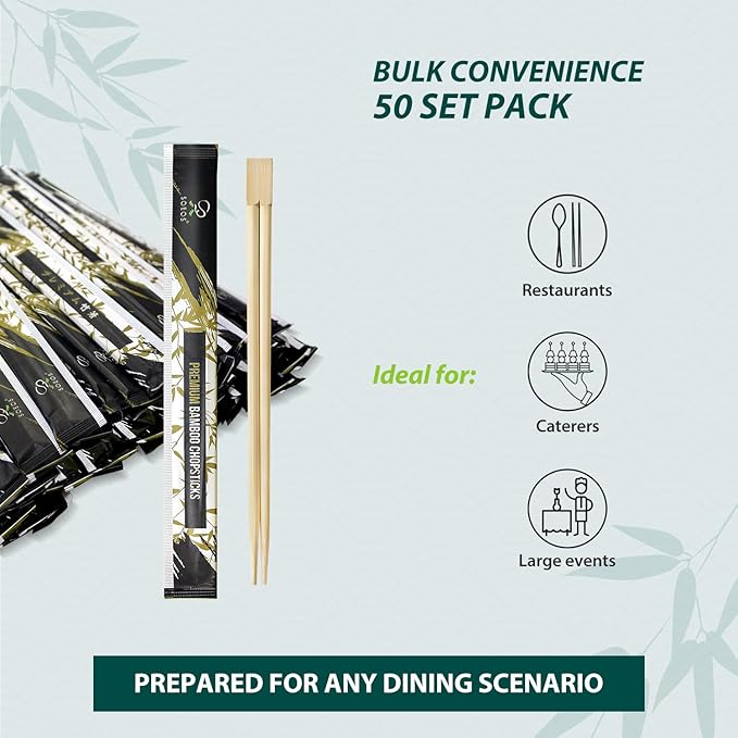 Soeos 200 Disposable Chopsticks Bulk - Natural Wooden Chopsticks & Bamboo Chopstick for Sushi, Takeout, Party - Splinter-Free, Individually Wrapped Single-Use Chopstick (Approx.200 Pairs)