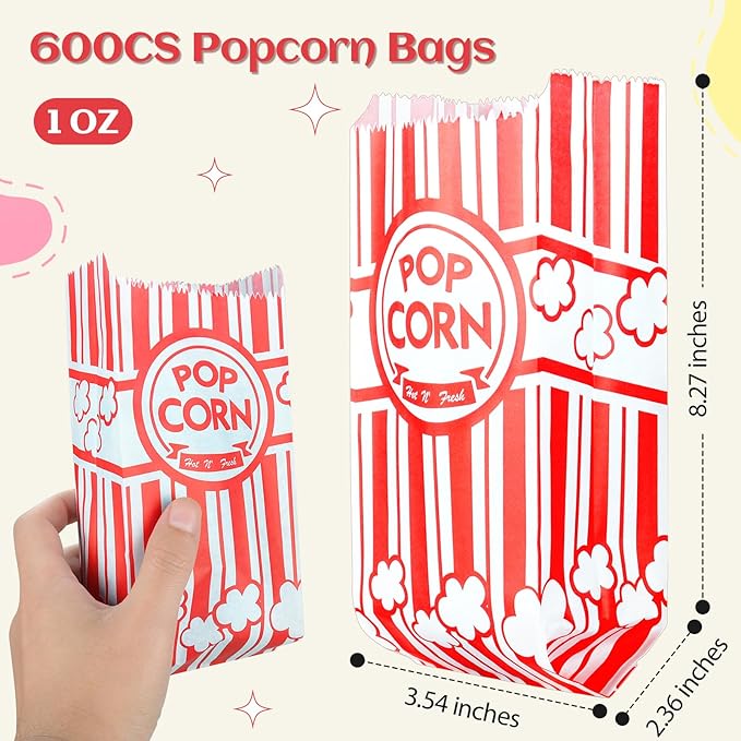 602 Pcs Popcorn Bags with Popcorn Scoop and Salt Shaker,1 oz Small Pop Corn Bags Popcorn Bags Individual Servings for Popcorn Machine Supplies Party Movie Night Theater