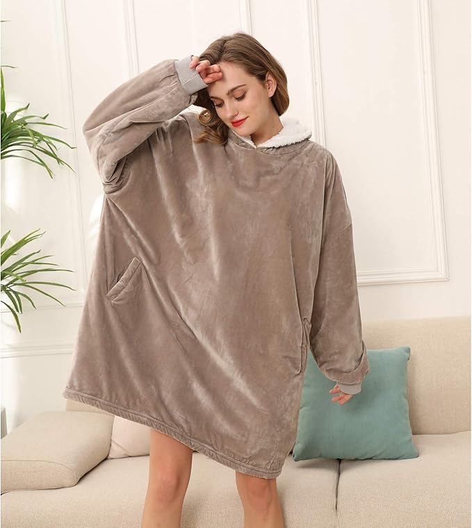 LetsFunny Blanket Hoodie,Oversized Wearable Sherpa Fleece Blanket Sweatshirt,Super Soft Warm Cozy with Giant Pocket,Gifts for Women Men Adults Teenagers Kids, One Size Fits All