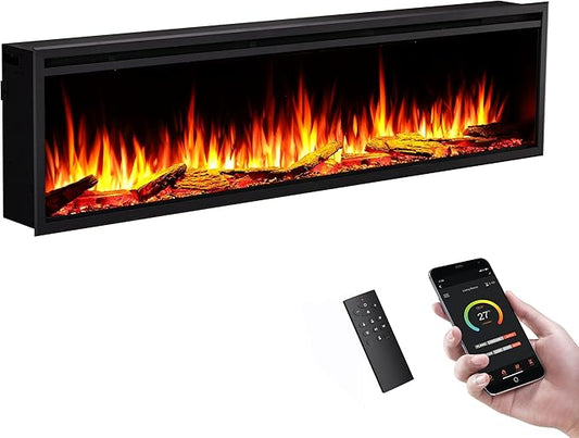 LegendFlame 72" W Smart Wall Mount & in Wall Recessed Electric Fireplace Insert, Heater 750W/1500W, Multi Colors of Flame & Fuel Bed, Alexa/Google Assistant Enabled