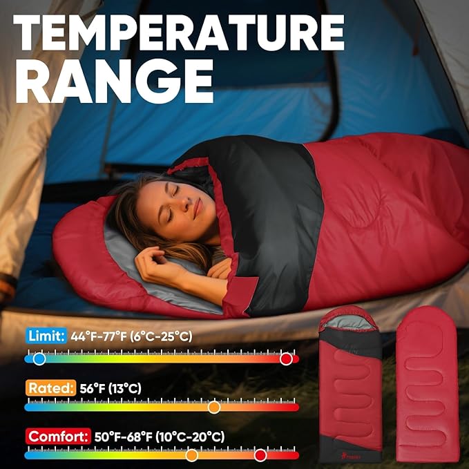 PTEROMY Sleeping Bags for Adults, Lightweight Water Resistant Backpacking Camping Sleeping Bag for Warm Cold Weather, Camping Essentials for Hiking Outdoor Travel