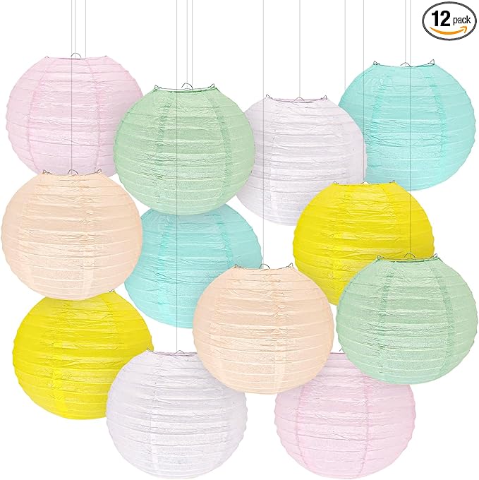 12Pcs 12" Colorful Pastel Paper Lanterns for Classroom Spring Children's Room Mother's Day Baby Shower Wedding Birthday Party Decorations, Macaron Rainbow Pastel Classroom Decor (12 inch)