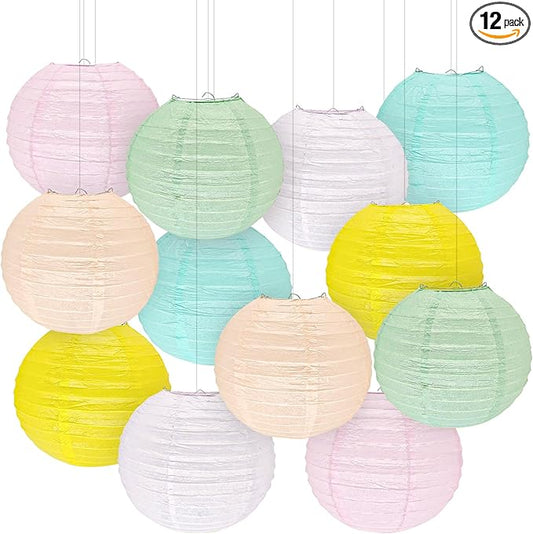 12Pcs 8" Colorful Pastel Paper Lanterns for Classroom Spring Children's Room Mother's Day Baby Shower Wedding Birthday Party Decorations, Macaron Rainbow Pastel Classroom Decor (8 inch)