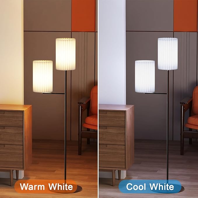 White Pleated Lamp Shades,Fabric Lampshades Cloth, Lamp Shades for Floor Lamps，Long Lamp Cover Replacement for Living Room (White Small -2Pack)