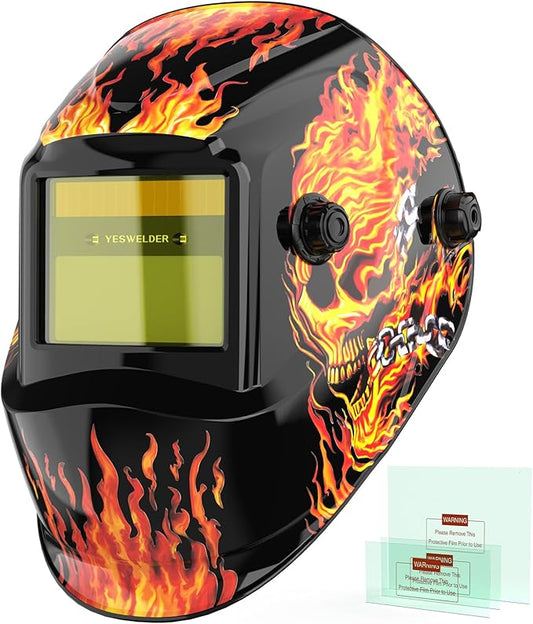 YESWELDER Auto Darkening Welding Helmet, Blue Light Blocking, 1/1/1/1 True Color Solar Powered Welding Hood with 2 Arc Sensors, Wide Shade 3.5/9-13 Welder Mask for TIG MIG ARC and Grind