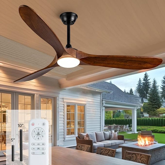 60 Inch Outdoor Ceiling Fans with Lights and Remote,3 Blades Wood Propeller, Quiet DC Motor,Rustic Outdoor Ceiling Fans for Patios,Farmhouse,Living Room,Bedroom, Indoor,Walnut