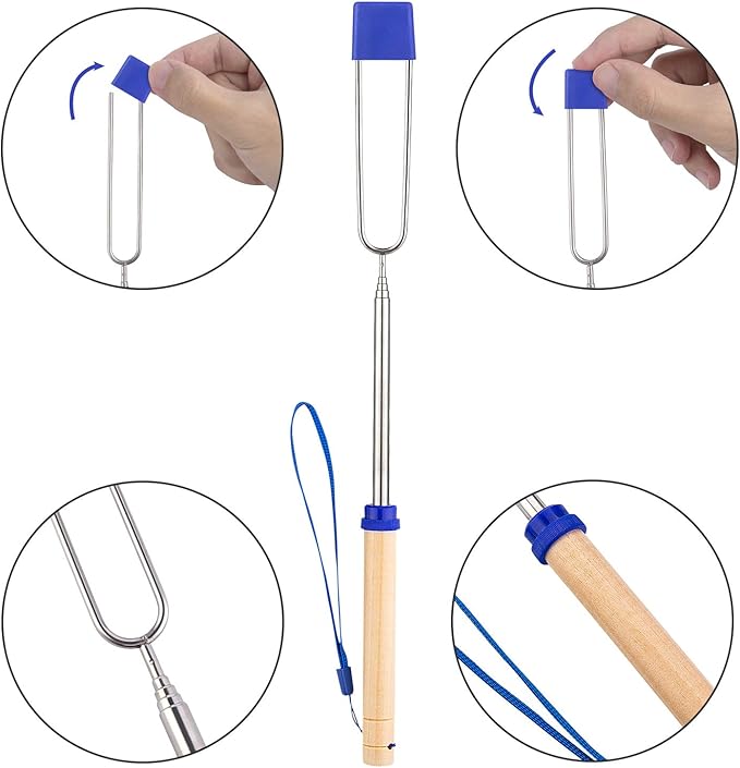 Marshmallow Roasting Sticks 5pcs Hanging Telescoping Smores Skewers 32 Inch BBQ Forks Campfire Tools Hot Dog Sticks