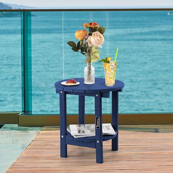 FUNBERRY Outdoor Adirondack Side Table, 2-Tier Patio End Tables, HDPE All Weather for Outside