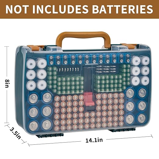 Battery Storage Organizer Case Holder Box with Tester, Double-Sided Batteries Fits for 269 Caddy Container AA AAA AAAA 3A 4A 9V C D Lithium 23A 4LR44 CR123A CR1632 CR2032 - Green
