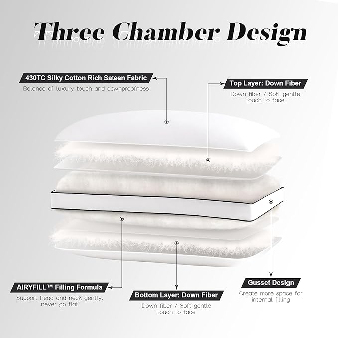 Feather Down Pillows Queen Size Set of 2 with Gusset, Luxury Hotel Collection Bed Pillow 2 Pack, Down Surrounded Gusseted Pillows for Sleeping, Firm for Side, Back Sleepers 20x30 in.