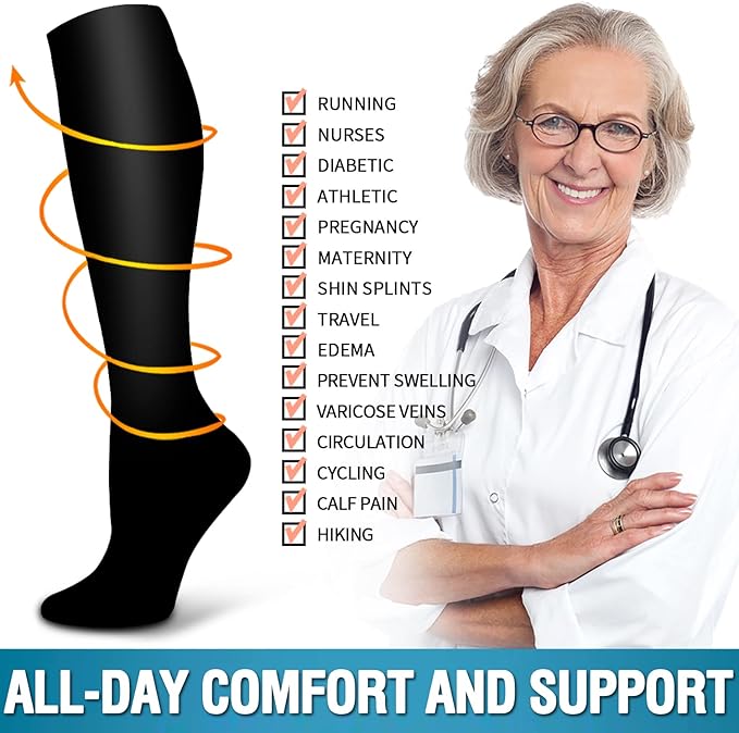 6 Pack Copper Compression Socks for Women and Men Circulation-Best Support for Medical, Running,Nursing,Athletic