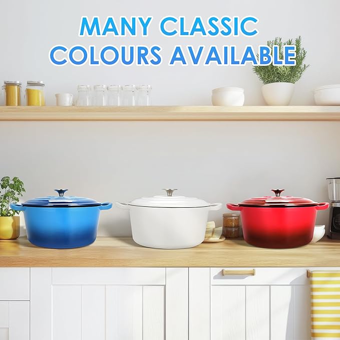 LIFERUN 6 Qt Enameled Cast Iron Dutch Oven Pot with Lid，Oven Safe up to 500° F, Non-Stick Dutch Oven with Dual Handles for Bread Baking, Fry Foods, Braising, Stews, Roasting (Blue)