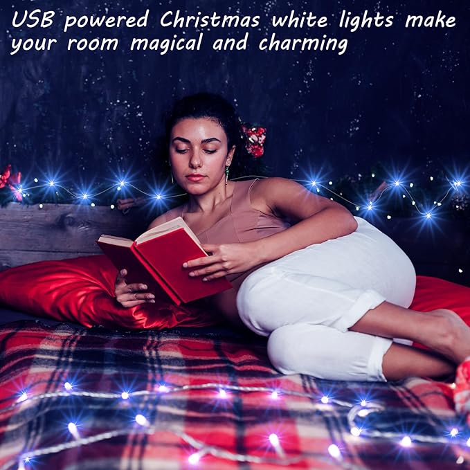 Macarrie 12 Pcs USB String Lights 33 ft 100 LED Fairy Lights Powered String for Christmas Indoor Outdoor Wedding Party Tree Home Festival Garden Decoration (Cool White)