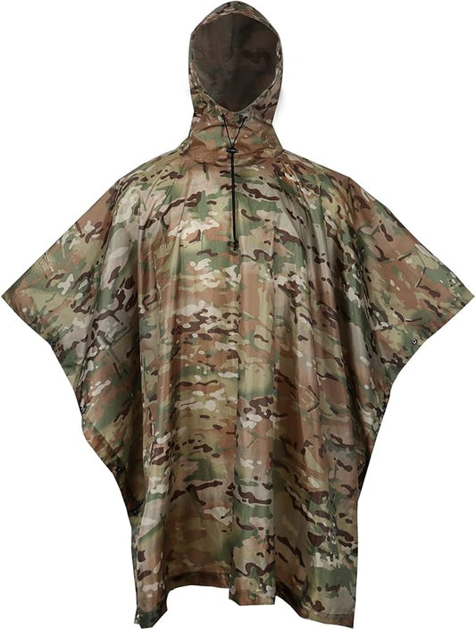 GRVCN Military Rain Poncho, Camouflage Raincoat Outdoor Waterproof Lightweight