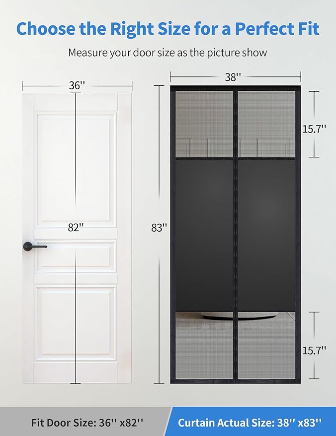 Magnetic Screen Door with Privacy Protection, PET Mesh Screen Fit for Door Size 36x82 Inch, Pet Friendly Screen Curatin for Doorway to Keeps Bugs Out