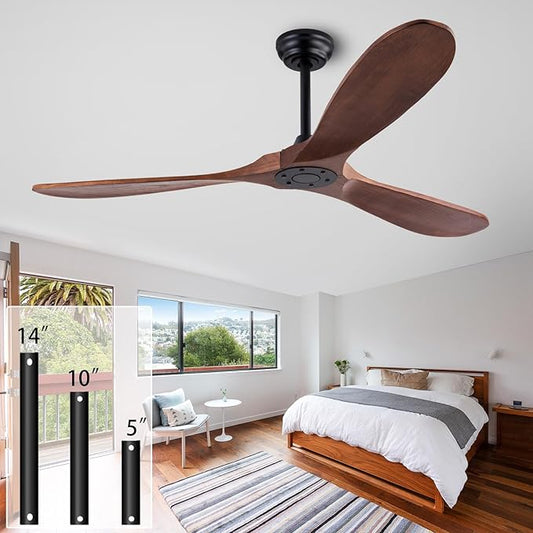 60" Wood Ceiling Fan No Lights with Remote Control，Wooden 3 Blades Ceiling Fans Without Light for Patio,Garage,Living Room,Bedroom,Office,Indoor/Outdoor(Black+Dark Walnut)