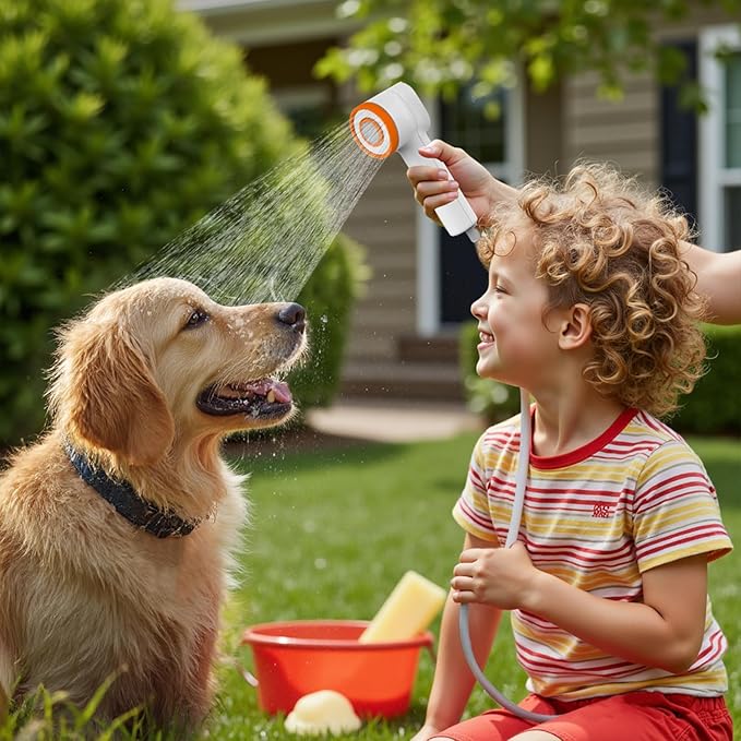 Portable Camping Shower with Filtration, Long Lasting Rechargeable Outdoor Shower with Led Light, Low Noise Portable Shower Pump Head for Hiking, Beach Vacation, Pet Bath, Camping Essentials