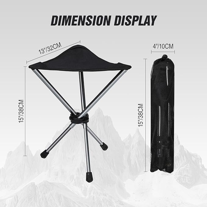 REDCAMP 2 Pack Ultralight Camping stools with Retractable Legs, Portable 3 Legged Tripod Camping Stools for Adults Fishing Backpacking Hunting, Black